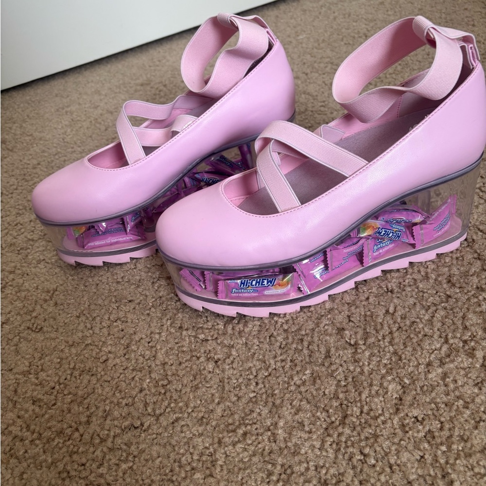 YRU Pink Platform Shoes with Candy Detail and elastic straps 10